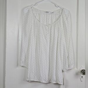 NWT Liz Claiborne Polka Dot Peasant Blouse Size M
